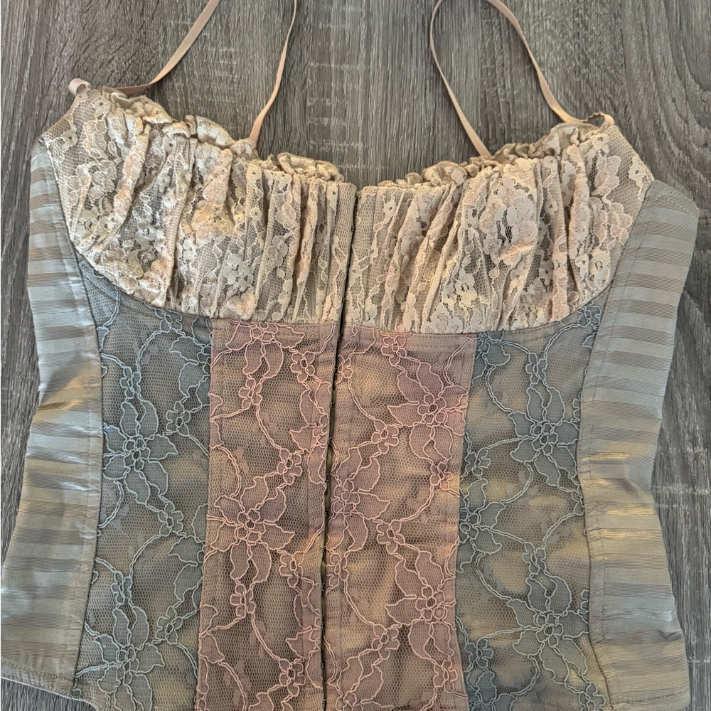 Casadie Y2K vintage corset lace top blue cream Pink - Picture 2 of 14
